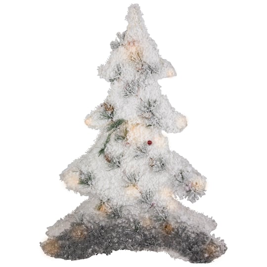 27.5" LED Lighted 2-D Tinsel & Pine Christmas Tree Decoration with Warm White Lights